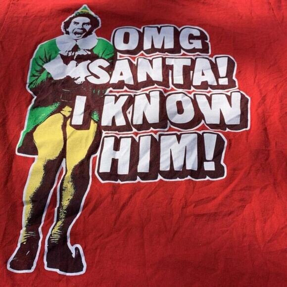WILL FERRELL ELF OMG SANTA I KNOW HIM! Red Short Sleeve TSHIRT Size Small​​​ - Picture 2 of 6